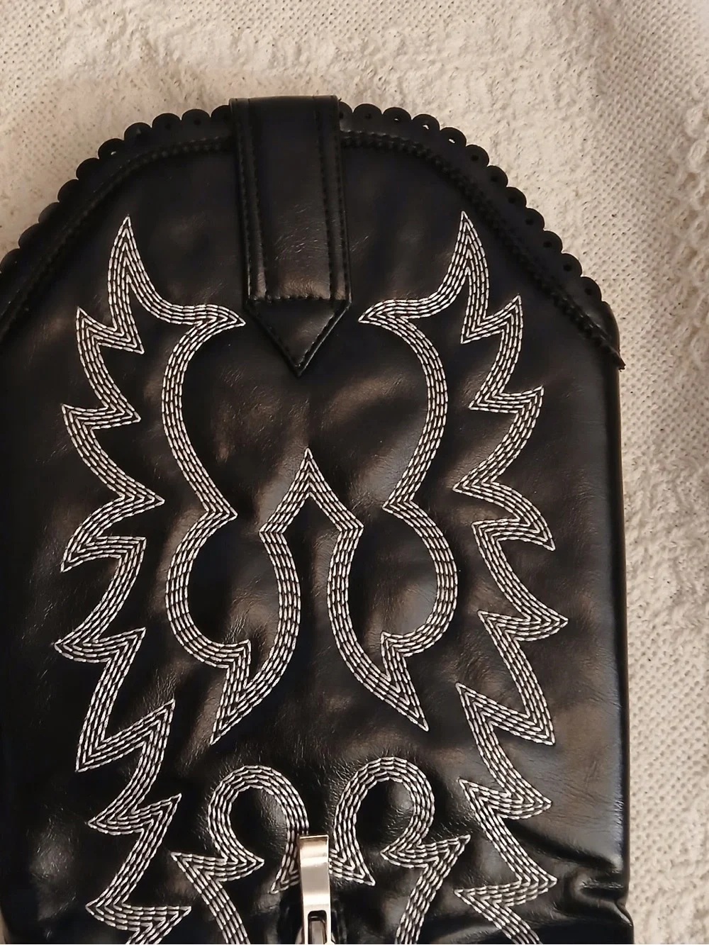 Black Embroidered Knee-High Western Boots - Women